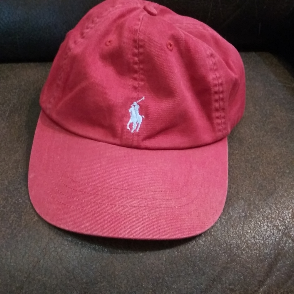 Polo Ralph Lauren Cotton mens Chino Ball Cap Red with blue pony unisex. Faded